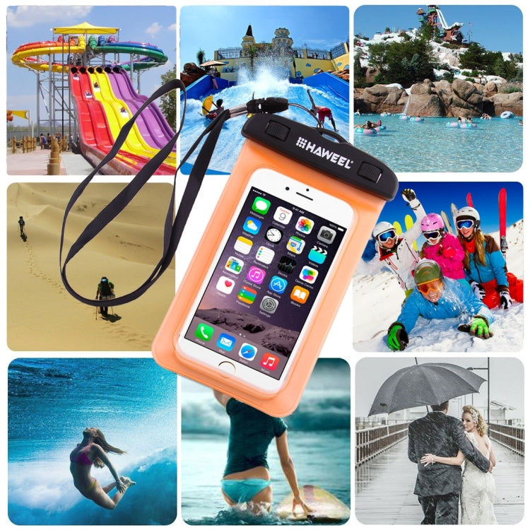Waterproof phone bag in use protecting smartphone during water activities