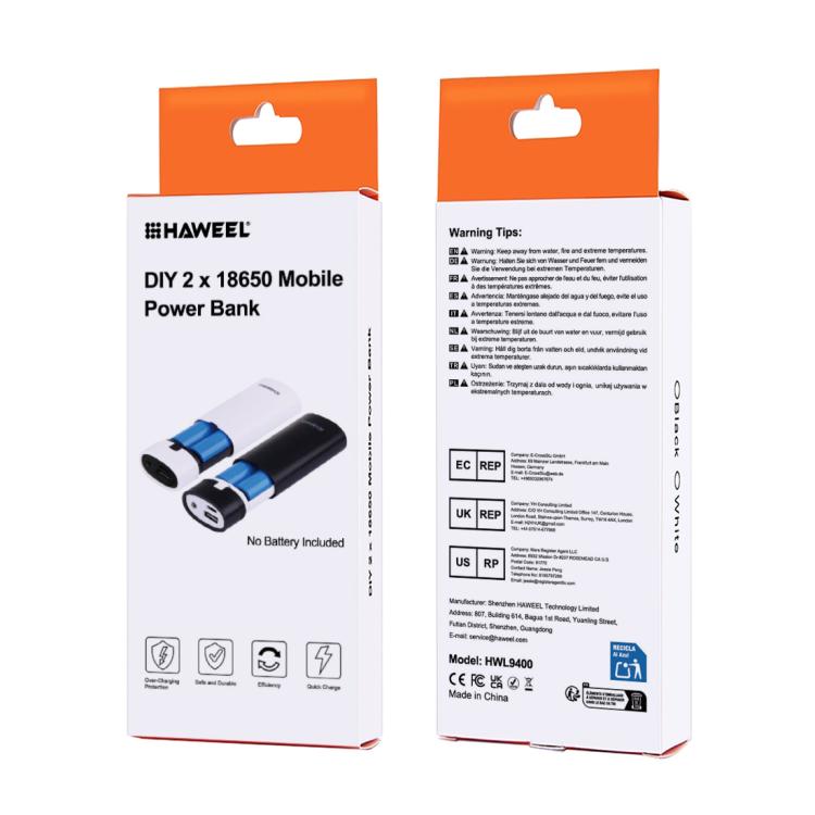 HAWEEL DIY 2x 18650 Battery (Not Included) 5600mAh Power Bank Shell Box with USB Output & Indicator