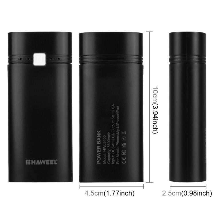 HAWEEL DIY 2x 18650 Battery (Not Included) 5600mAh Power Bank Shell Box with USB Output & Indicator