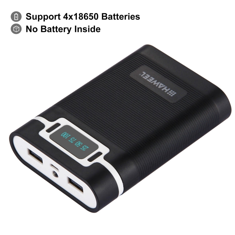 HAWEEL DIY 4 x 18650 Battery (Not Included) 10000mAh Power Bank Shell Box with 2 x USB Output & Display for iPhone, Galaxy, Sony, HTC, Google, Huawei, Xiaomi, Lenovo and other Smartphones