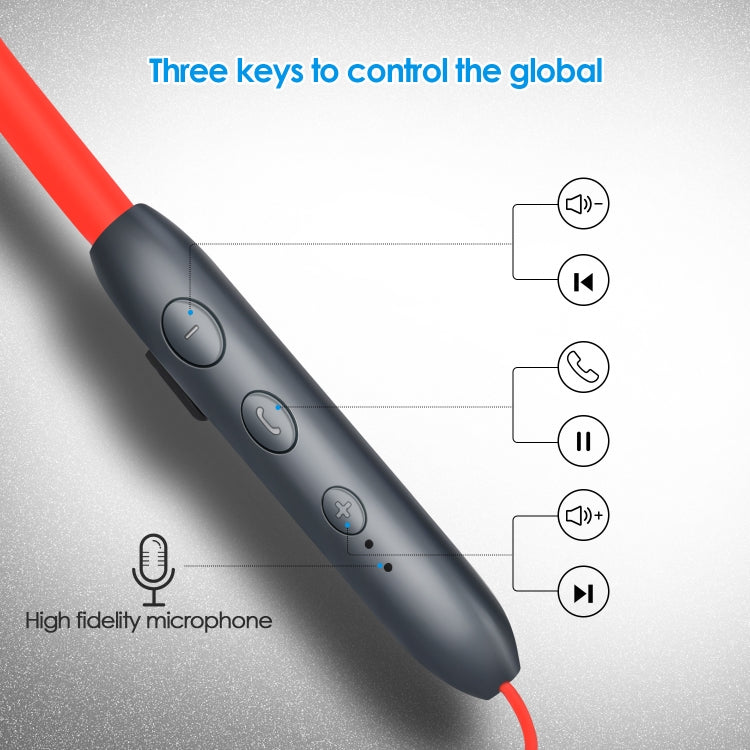 BH-I37 Bluetooth 5.0 Wire-controlled Bluetooth Earphone Built-in High-fidelity Microphone, Support Call, Red