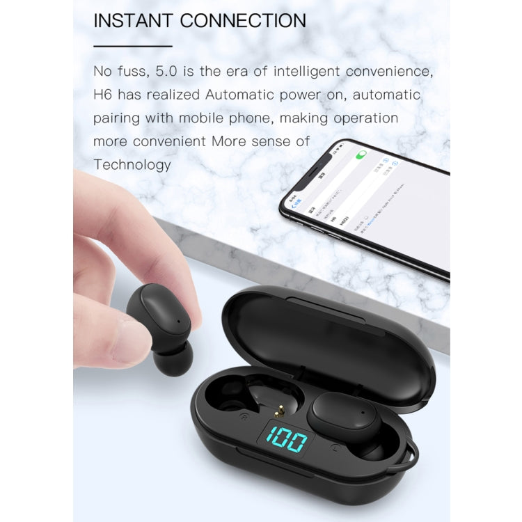 H6 TWS Bluetooth 5.0 Wireless Bluetooth Earphone with Digital Display & Charging Box, Support for Siri & HD Calls