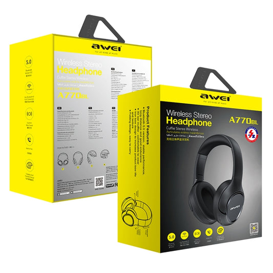 Premium AWEI A770BL stereo headphones featuring foldable design for portability
