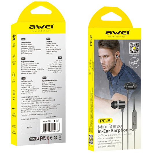 Replacement ear tip sizes included with awei PC-2 mini stereo headphones