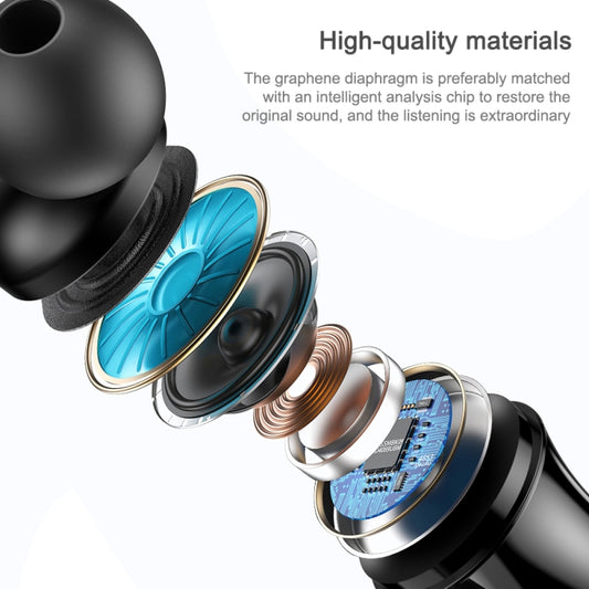 awei PC-1 earphone components laid flat displaying earbuds, cable, and accessories