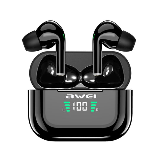 awei T29P Bluetooth 5.0 TWS earbuds with LED digital display charging case front view