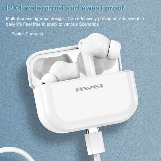 Top-down view of awei TA1 TWS charging case opened displaying earphone placement