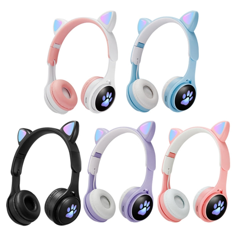 B30 Cat Paw Cat Ears Colorful Luminous Foldable Bluetooth Headset with 3.5mm Jack & TF Card Slot