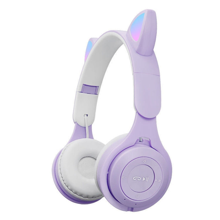 M6 Luminous Cat Ears Two-color Foldable Bluetooth Headset with 3.5mm Jack & TF Card Slot, Two-color Purple, Two-color White, Two-color Pink