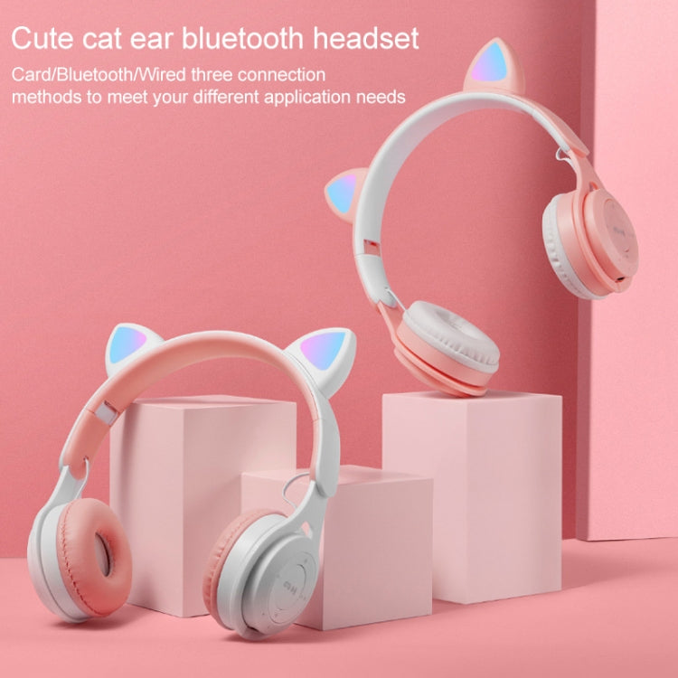 M6 Luminous Cat Ears Two-color Foldable Bluetooth Headset with 3.5mm Jack & TF Card Slot, Two-color Purple, Two-color White, Two-color Pink