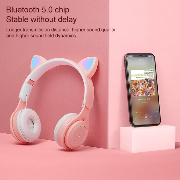 M6 Luminous Cat Ears Two-color Foldable Bluetooth Headset with 3.5mm Jack & TF Card Slot, Two-color Purple, Two-color White, Two-color Pink