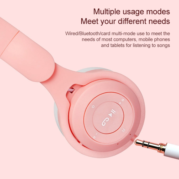 M6 Luminous Cat Ears Two-color Foldable Bluetooth Headset with 3.5mm Jack & TF Card Slot, Two-color Purple, Two-color White, Two-color Pink
