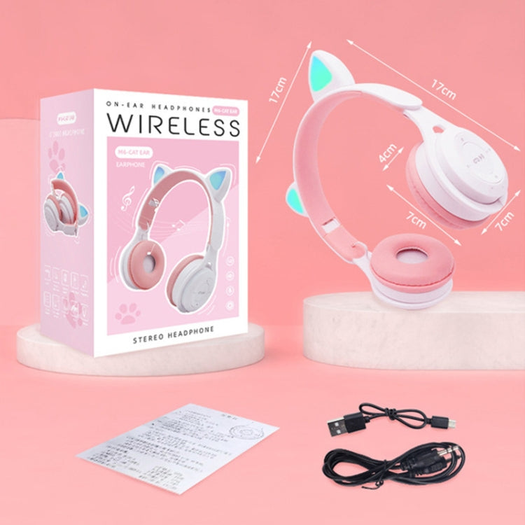 M6 Luminous Cat Ears Two-color Foldable Bluetooth Headset with 3.5mm Jack & TF Card Slot, Two-color Purple, Two-color White, Two-color Pink