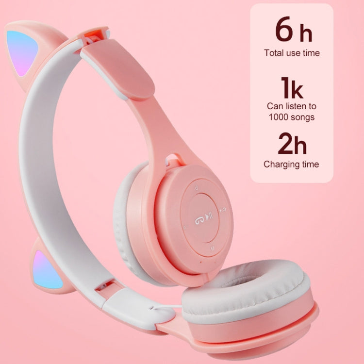 M6 Luminous Cat Ears Pure-color Foldable Bluetooth Headset with 3.5mm Jack & TF Card Slot, Pure-color Blue, Pure-color White, Pure-color Black, Pure-color Pink