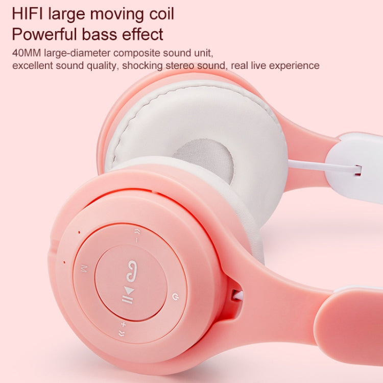 M6 Luminous Cat Ears Pure-color Foldable Bluetooth Headset with 3.5mm Jack & TF Card Slot, Pure-color Blue, Pure-color White, Pure-color Black, Pure-color Pink