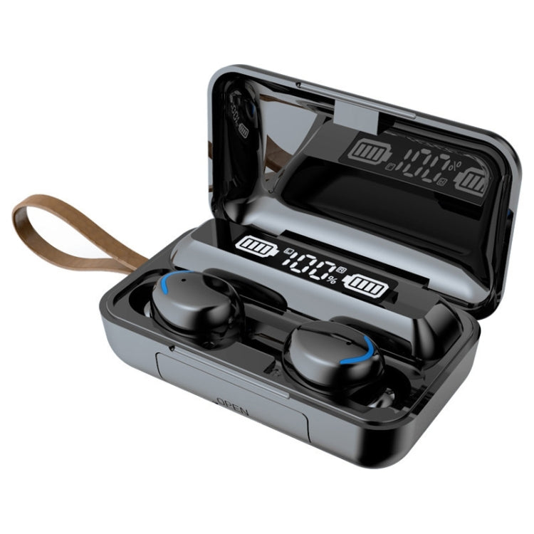 F9-5C LED Light + Digital Display Noise Reduction Bluetooth Earphone with Hand Strap, F9-5C LED Light with Strap Black, F9-5C LED Light with Strap White