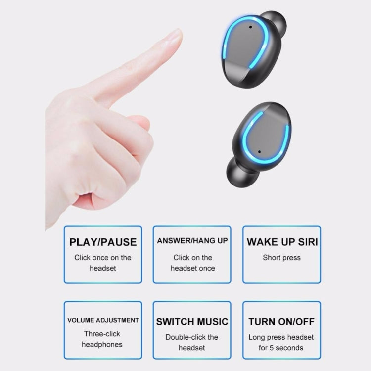 F9-5U Four-bar Breathing Light + Digital Display Noise Reduction Touch Bluetooth Earphone with Charging Box, F9-5U Black, F9-5U White