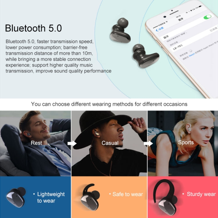LE-703 Bluetooth 5.0 Waterproof True Wireless Sports Bluetooth Earphone