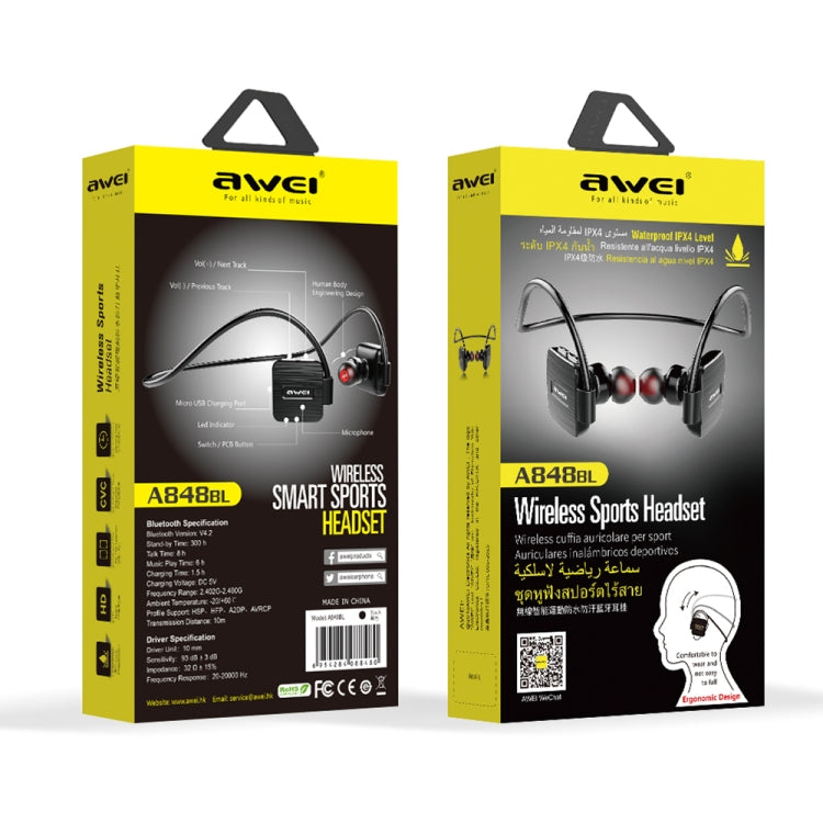 awei A848BL Neck-mounted Wireless Bluetooth Sports Stereo Earphone