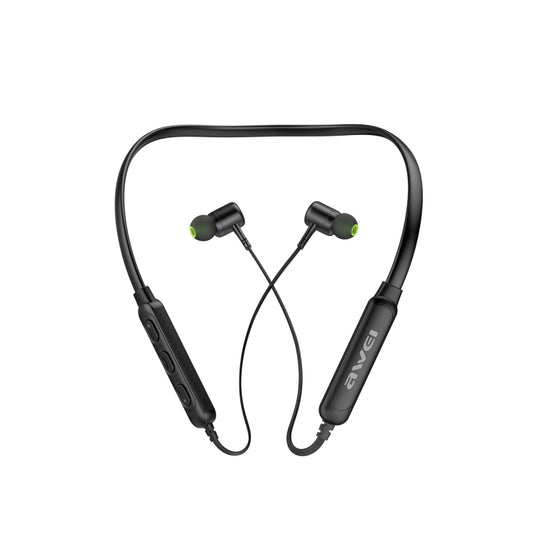 Close-up of awei G30BL earbuds showing premium audio drivers and noise isolation