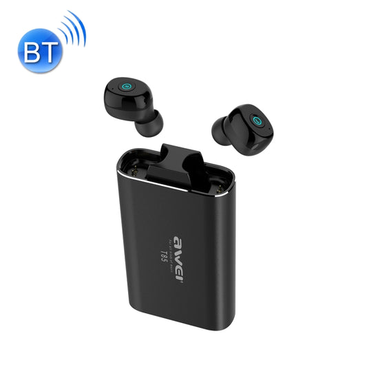 awei T85 binaural wireless Bluetooth headset in sleek black finish, front hero view