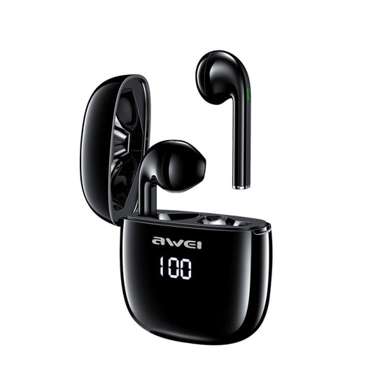 awei T28P Bluetooth 5.0 TWS earbuds with LED display charging case, black