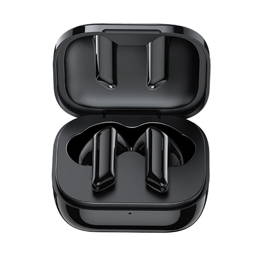 T36 TWS earphones close-up showing sleek charging case and ergonomic earbud fit