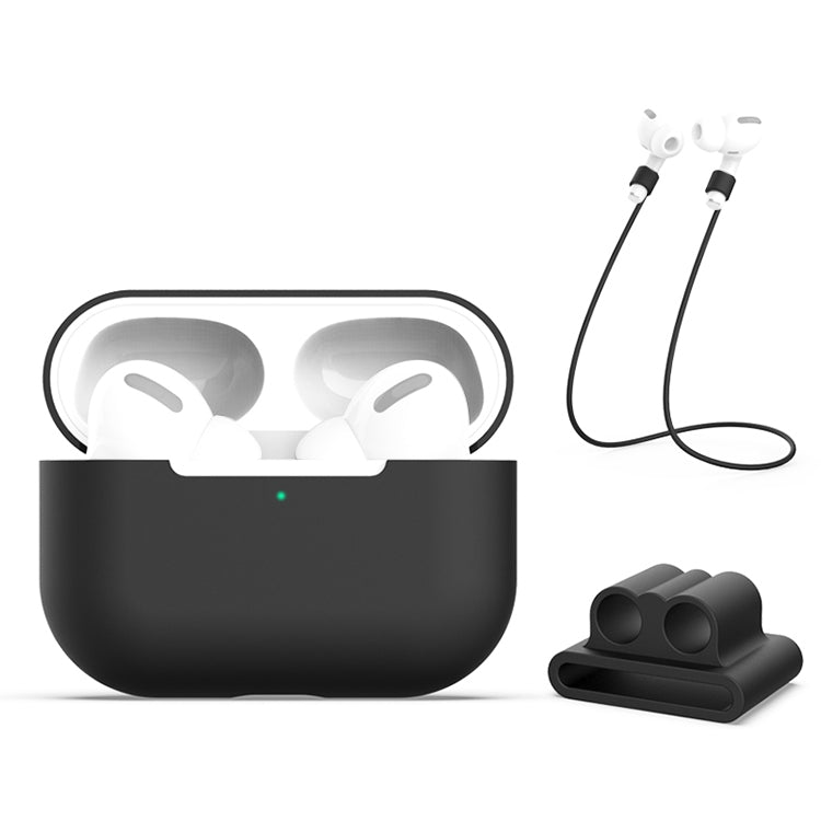 Étui de protection en silicone 3 en 1 pour écouteurs AirPods Pro, boucle pour écouteurs et corde anti-perte