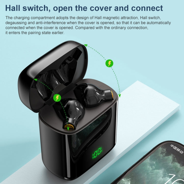 F730 TWS IPX4 Waterproof Digital Display Half in-ear Bluetooth Earphone, F730 Black