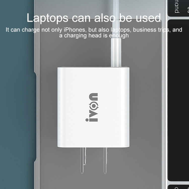 IVON AD48 18W PD Fast Charger + USB-C / Type-C to 8 Pin Data Cable Set, US Plug