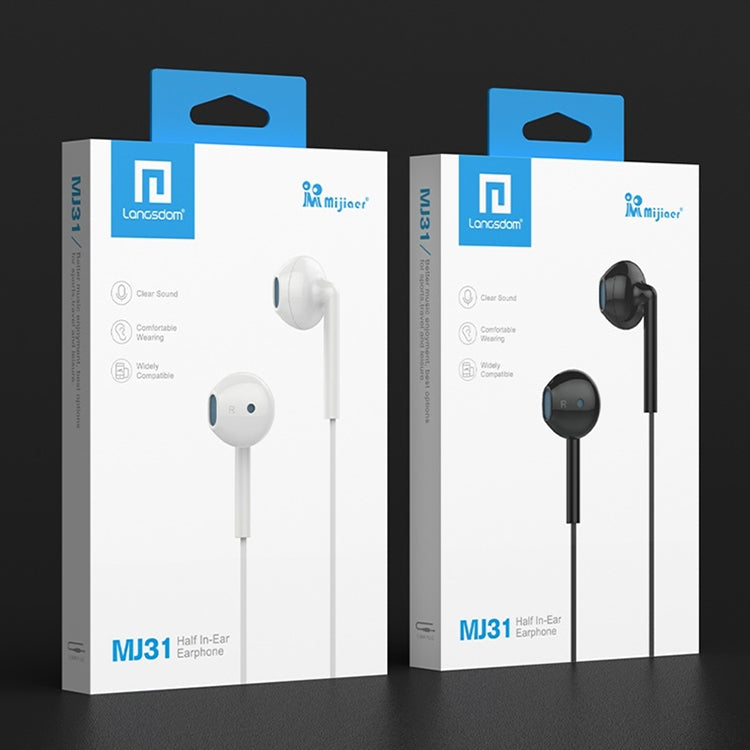 Langsdom MJ31 1.2m Wired Half  In-Ear 3.5mm Interface Stereo Earphones with Mic