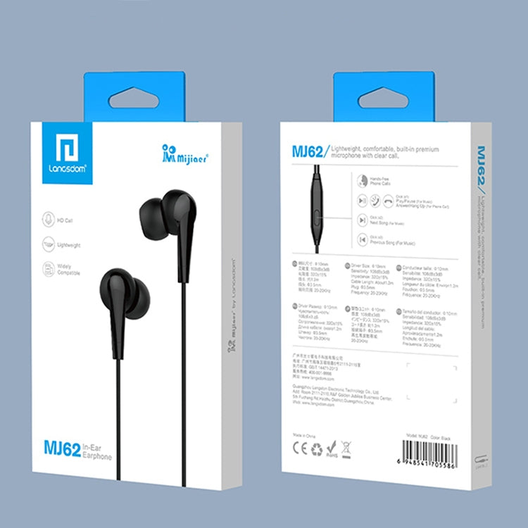 Langsdom MJ62 1.2m Wired In Ear 3.5mm Interface Stereo Earphones with Mic