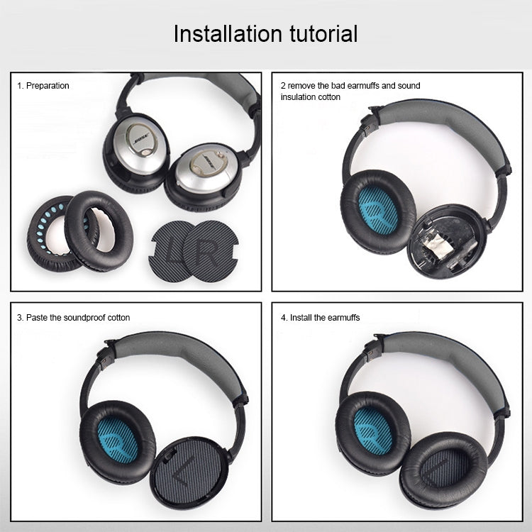 1 paire de protège-oreilles souples en coton LR pour casques BOSE QC2 / QC15 / AE2 / QC25
