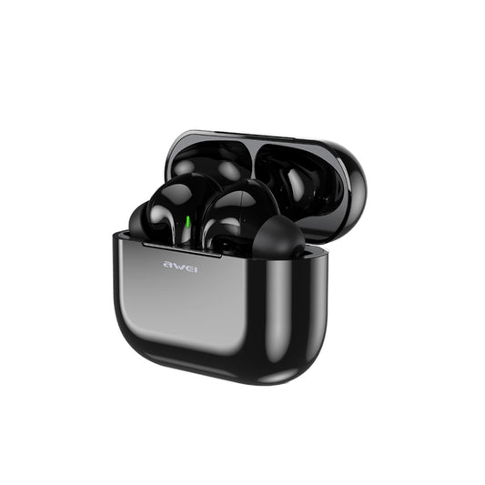 Sleek black awei T29 earbuds featuring Bluetooth V5.0 technology and compact design