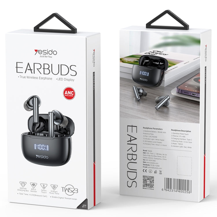 Yesido TWS23 Bluetooth 5.3 LED Digital Display TWS ANC Noise Reduction Wireless Bluetooth Earphone, TWS23