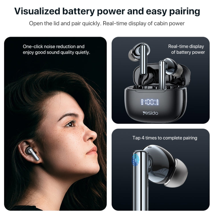 Yesido TWS23 Bluetooth 5.3 LED Digital Display TWS ANC Noise Reduction Wireless Bluetooth Earphone, TWS23