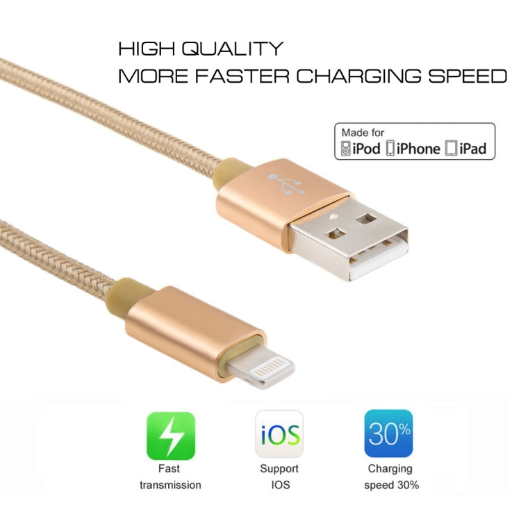 Câble de données de charge USB 8 broches à tête métallique tissée 3A, longueur du câble : 1 m, 1 m 8 broches