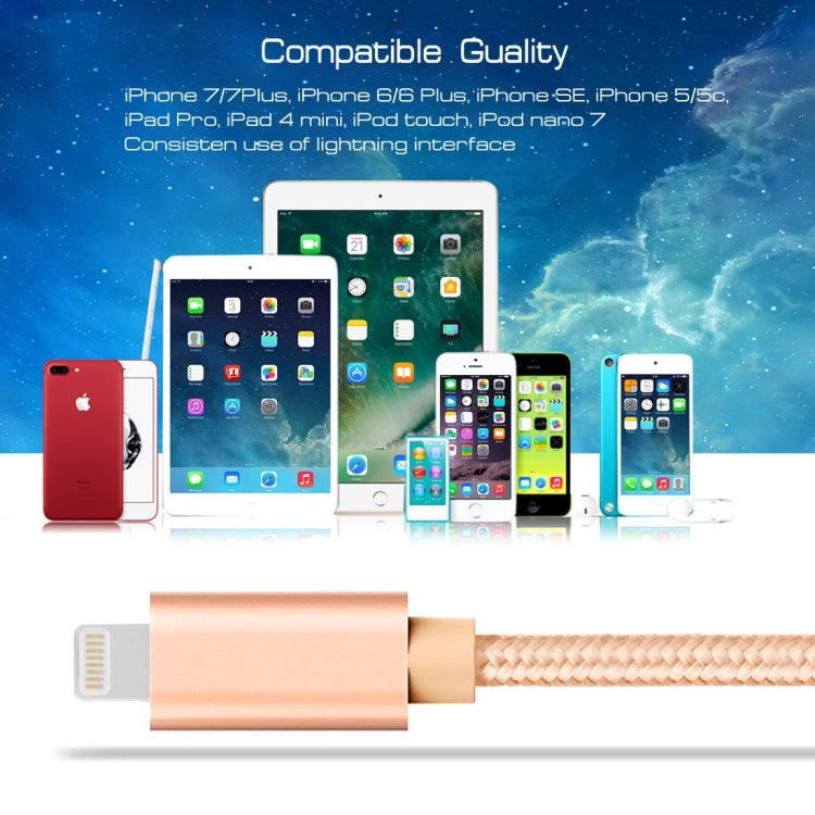 Câble de données de charge USB 8 broches à tête métallique tissée 3A, longueur du câble : 1 m, 1 m 8 broches