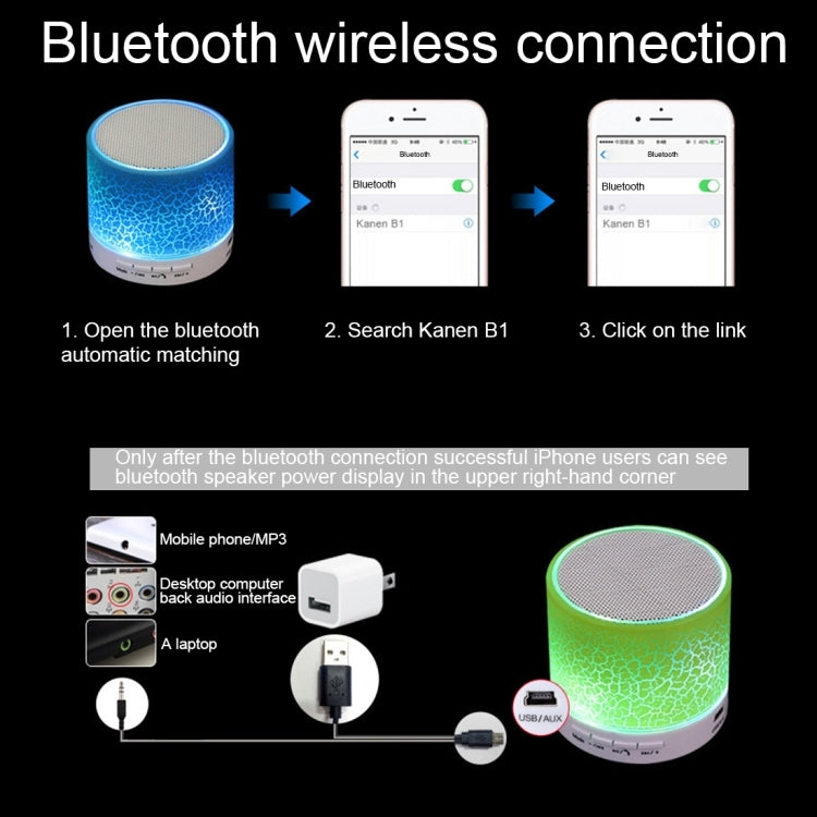 Mini enceinte stéréo Bluetooth portable A9 avec éclairage LED, microphone intégré, appels mains libres et carte TF