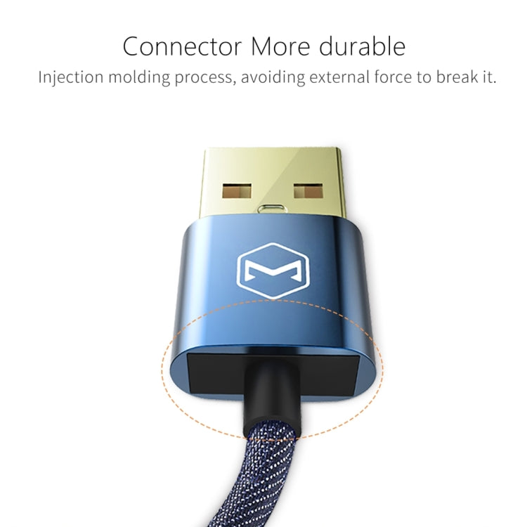 Mcdodo CA-1730 1.2m 2.4A Reversible 8 Pin to USB Denim Cover TPE Jacket Data Sync Charging Cable with Aero Aluminum Head for iPhone, iPad(Denim Blue)