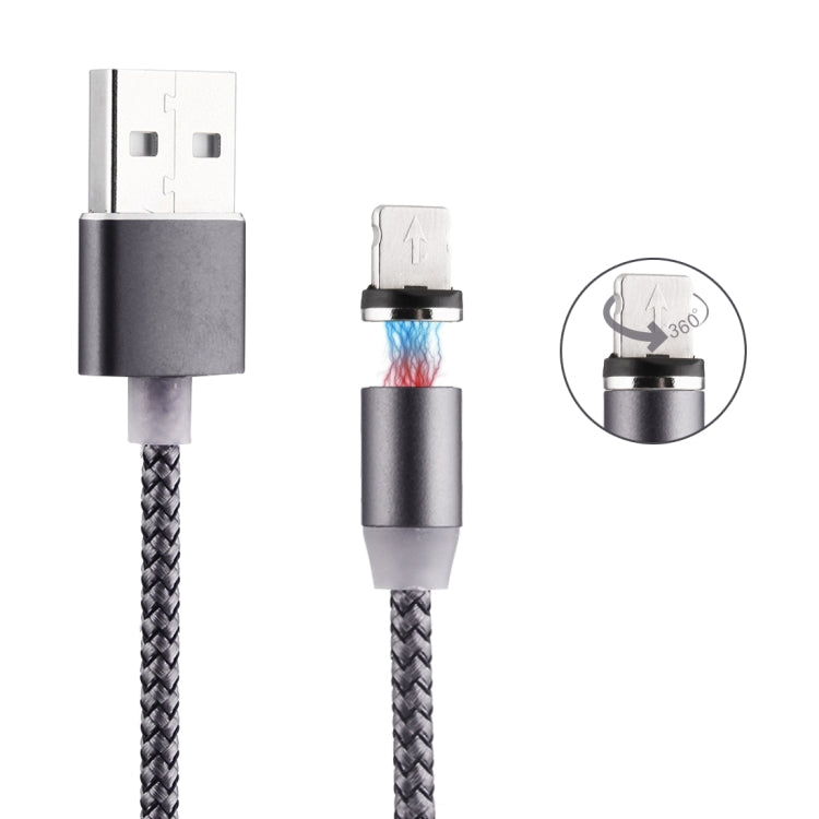 Câble de charge magnétique 8 broches vers USB 2.0, rotation à 360 degrés, style tissage, avec indicateur LED, longueur du câble : 1 m