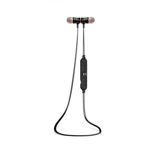 Black magnetic Bluetooth earbuds designed for active sports and fitness training