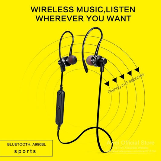 Close-up of AWEI A990BL earbud showing ergonomic fit and premium build quality