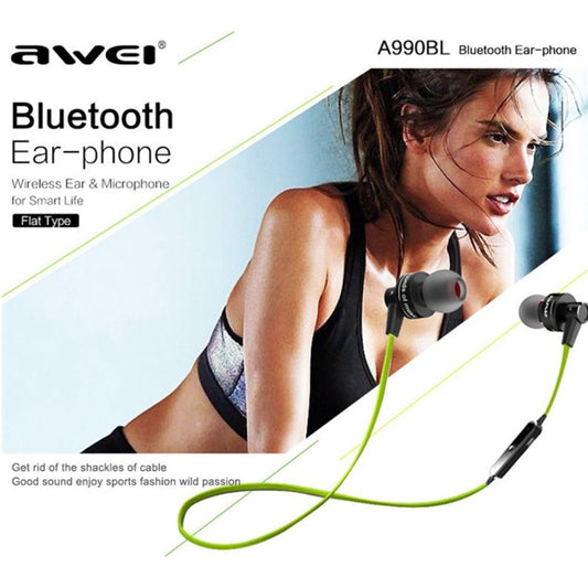 Inline remote control and microphone detail on AWEI A990BL sport earphones