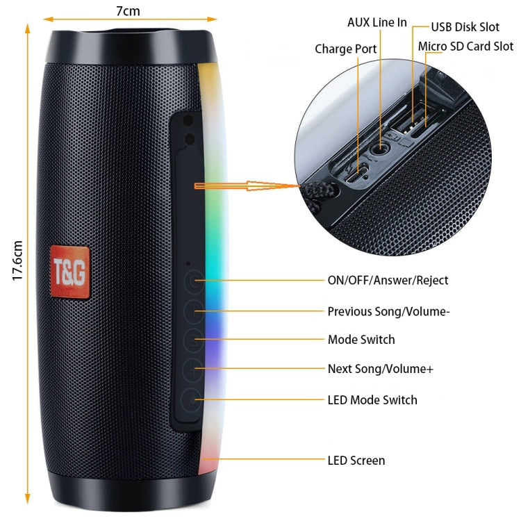 Mini enceinte portable sans fil Bluetooth 4.2 T&G TG157 avec lumières colorées et mélodie