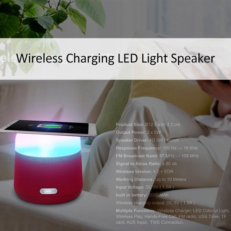 NewRixing NR-3500 Multi-function Atmosphere Light Wireless Charging Bluetooth Speaker with Hands-free Call Function, Support TF Card & USB & FM & AUX