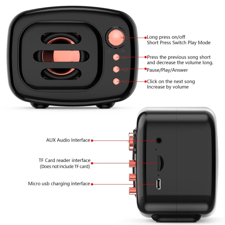 Enceinte Bluetooth sans fil B11 de style rétro, compatible appels mains libres, carte TF 32 Go et prise jack 3,5 mm
