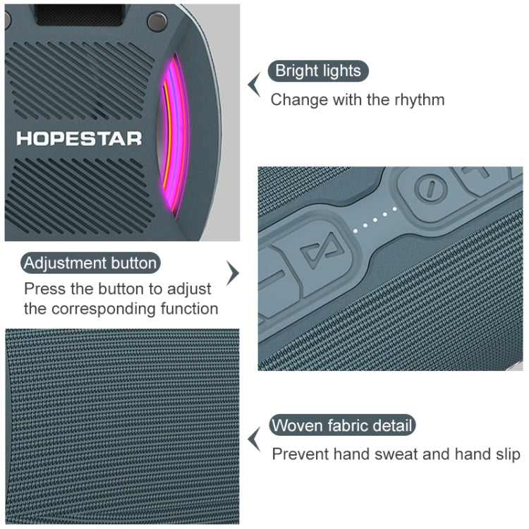 HOPESTAR H24 Pro TWS Portable Outdoor Waterproof Woven Textured Bluetooth Speaker with Rhythm Light, Support Hands-free Call & U Disk & TF Card & 3.5mm AUX & FM, H24 Pro Grey, H24 Pro Blue, H24 Pro Red, H24 Pro Black