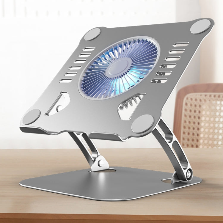 R-JUST HZ22 Dual-purpose Desktop Fan Aluminum Alloy Laptop  Bracket with Light, HZ22 (Silver), HZ22 (Tarnish)