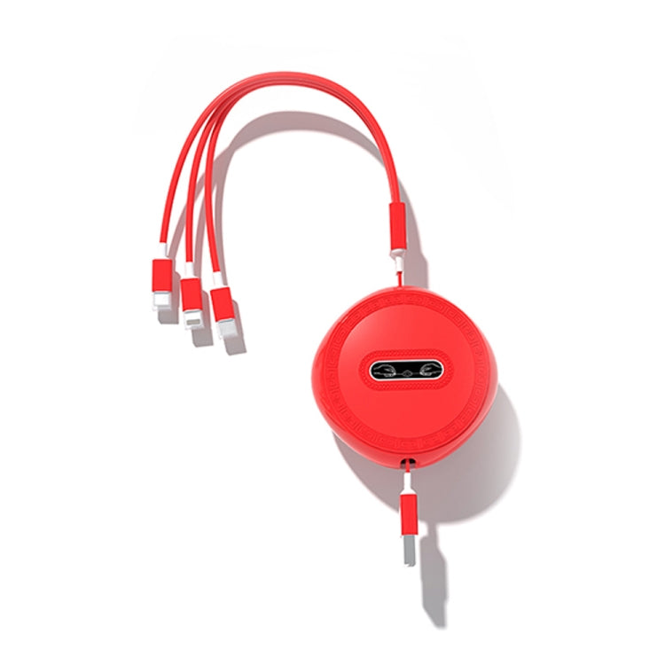 Micro + 8 Pin + Type-C / USB-C 3 In 1 Telescopic Charging Cable